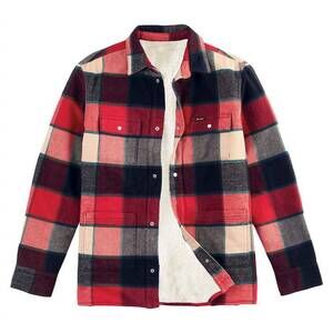 NEW WRANGLER boys' racing plaid flannel sherpa lined shirt jacket in red multi